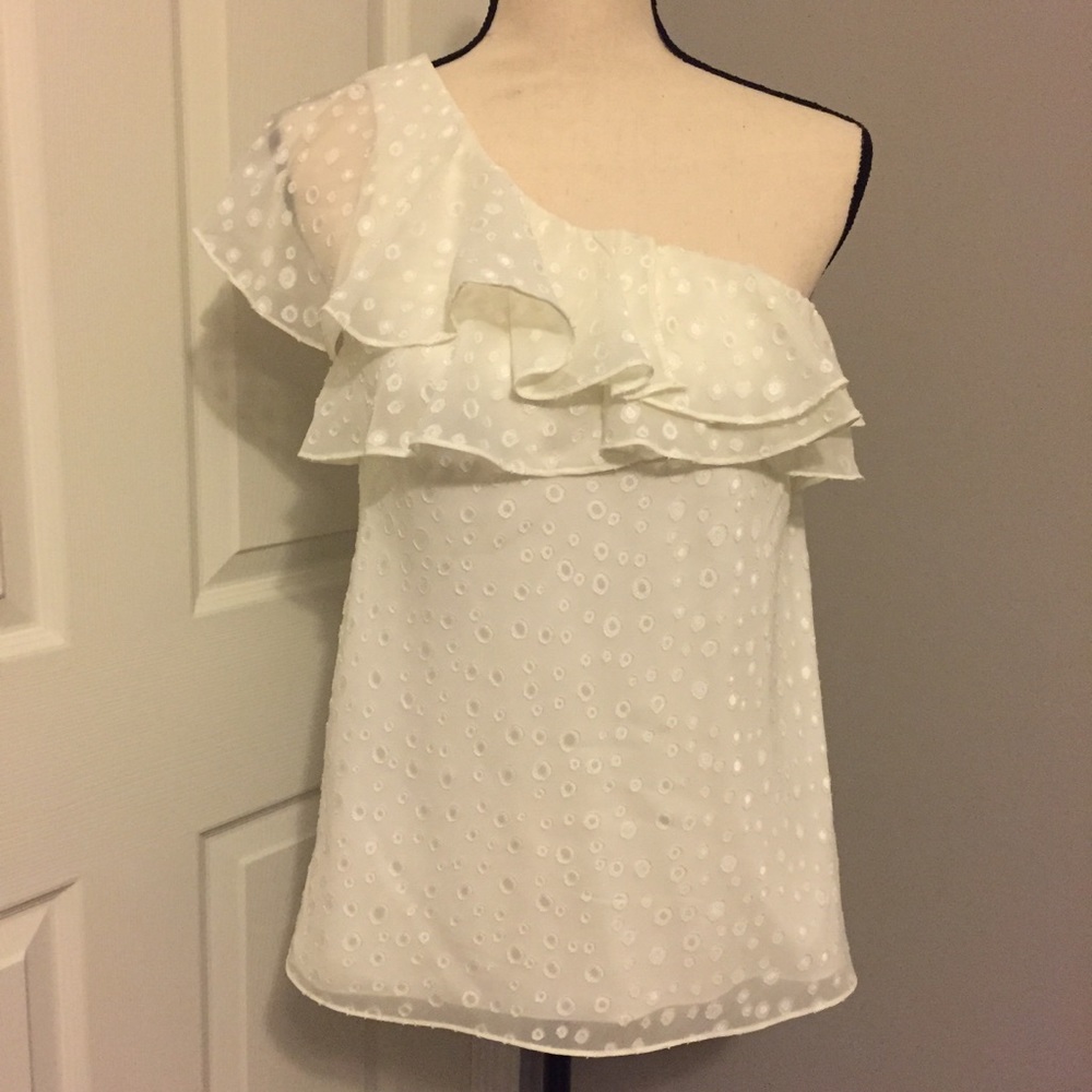 THE LIMITED Asymmetrical Double Ruffle Trim Blouse